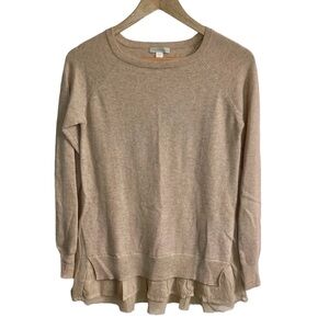 Garnet Hill Shirtail 100% Cashmere Sweater Women's Sz XS Beige Neutral Cozy Knit